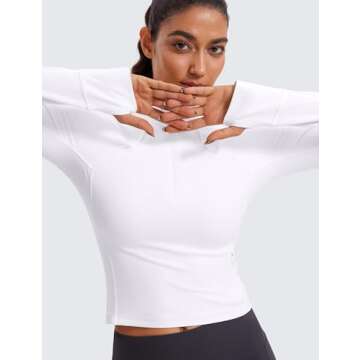 CRZ YOGA Women's Butterluxe Long Sleeve Workout Shirts Half Quarter Zip Sweatshirt Athletic Crop Tops Collared T-Shirts White Small