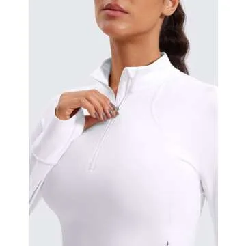 CRZ YOGA Women's Butterluxe Long Sleeve Workout Shirts Half Quarter Zip Sweatshirt Athletic Crop Tops Collared T-Shirts White Small