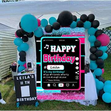 Happy Birthday Party Backdrop,Tic tok Birthday Decoration,Twinkle Pink Blue Backdrop,Musical Theme P...