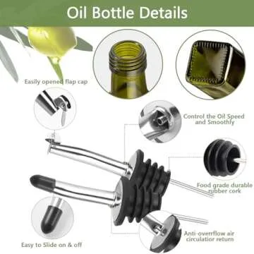 Leaflai Olive Oil Dispenser Bottle, 2 Pcs Green Glass Olive Oil Dispenser and Vinegar Dispenser Set with 2 Stainless Steel Pourers, 4 Labels,1 Brush and 1 Funnel Oil Bottles for Kitchen (500ml)