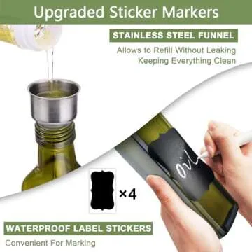 Leaflai Olive Oil Dispenser Bottle, 2 Pcs Green Glass Olive Oil Dispenser and Vinegar Dispenser Set with 2 Stainless Steel Pourers, 4 Labels,1 Brush and 1 Funnel Oil Bottles for Kitchen (500ml)
