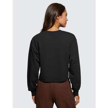 CRZ YOGA Womens Fleece Cropped Sweatshirts Crewneck Long Sleeve Double Raw Hem Workout Casual Pullov...
