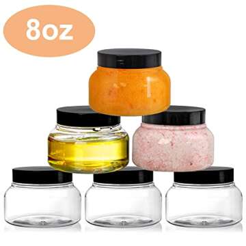 Yarlung 16 Pack 8 Oz Plastic Jars with Lids, Clear Body Scrub Jars Empty Refillable Containers Round Low Profile Samples Jars for Makeup, Body Butter, Creams, Slime, Travel Storage