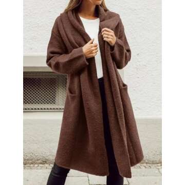 Saodimallsu Womens Oversized Long Cardigan Hooded Chunky Knit Open Front Sweaters with Pockets Brown