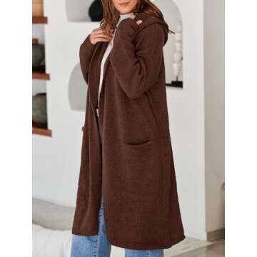 Saodimallsu Womens Oversized Long Cardigan Hooded Chunky Knit Open Front Sweaters with Pockets Brown