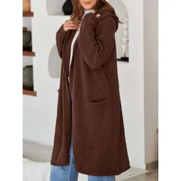 Saodimallsu Womens Oversized Long Cardigan Hooded Chunky Knit Open Front Sweaters with Pockets Brown