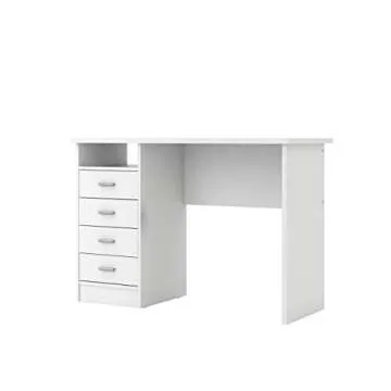 Tvilum 4-Drawer Desk, Modern White Office Writing Desk with Storage, Compact and Functional Desk for Home or Office