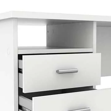 Tvilum 4-Drawer Desk, Modern White Office Writing Desk with Storage, Compact and Functional Desk for Home or Office