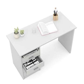 Tvilum 4-Drawer Desk, Modern White Office Writing Desk with Storage, Compact and Functional Desk for Home or Office