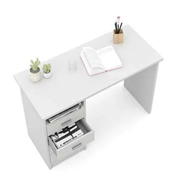 Tvilum 4-Drawer Desk, Modern White Office Writing Desk with Storage, Compact and Functional Desk for Home or Office