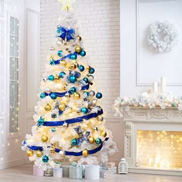 8FT White Artificial Christmas Tree Premium Hinged Xmas Tree Indoor and Outdoor Holiday Decoration, Solid Metal Stand, Easy Assembly