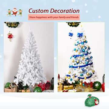 8FT White Artificial Christmas Tree Premium Hinged Xmas Tree Indoor and Outdoor Holiday Decoration, Solid Metal Stand, Easy Assembly