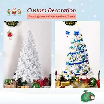8FT White Artificial Christmas Tree Premium Hinged Xmas Tree Indoor and Outdoor Holiday Decoration, Solid Metal Stand, Easy Assembly