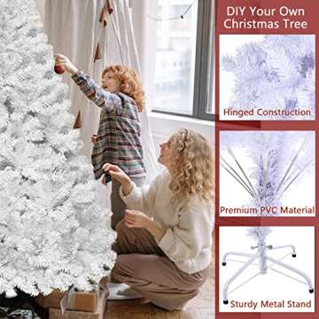 8FT White Artificial Christmas Tree Premium Hinged Xmas Tree Indoor and Outdoor Holiday Decoration, Solid Metal Stand, Easy Assembly