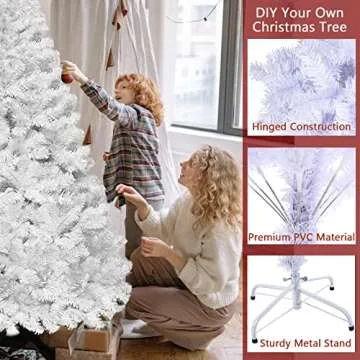 8FT White Artificial Christmas Tree Premium Hinged Xmas Tree Indoor and Outdoor Holiday Decoration, Solid Metal Stand, Easy Assembly