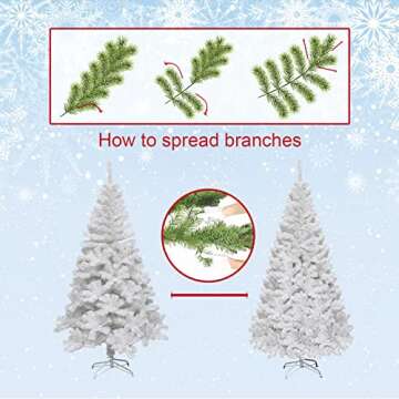 8FT White Artificial Christmas Tree Premium Hinged Xmas Tree Indoor and Outdoor Holiday Decoration, Solid Metal Stand, Easy Assembly