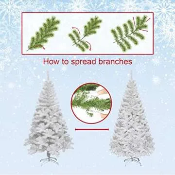 8FT White Artificial Christmas Tree Premium Hinged Xmas Tree Indoor and Outdoor Holiday Decoration, Solid Metal Stand, Easy Assembly