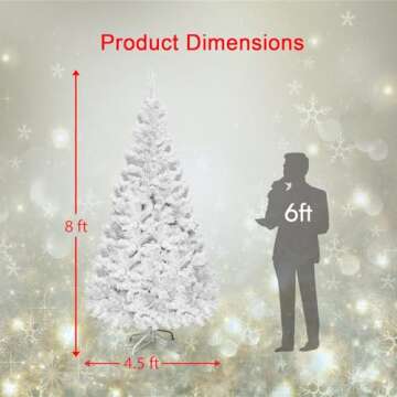 8FT White Artificial Christmas Tree Premium Hinged Xmas Tree Indoor and Outdoor Holiday Decoration, Solid Metal Stand, Easy Assembly