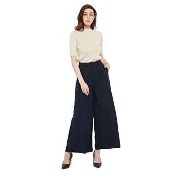 Tronjori Women High Waist Casual Wide Leg Long Palazzo Pants Trousers Regular Size(XS,Navy Short)