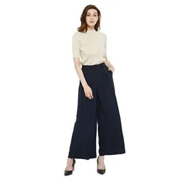 Tronjori Women High Waist Casual Wide Leg Long Palazzo Pants Trousers Regular Size(XS,Navy Short)