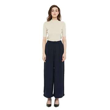 Tronjori Women High Waist Casual Wide Leg Long Palazzo Pants Trousers Regular Size(XS,Navy Short)