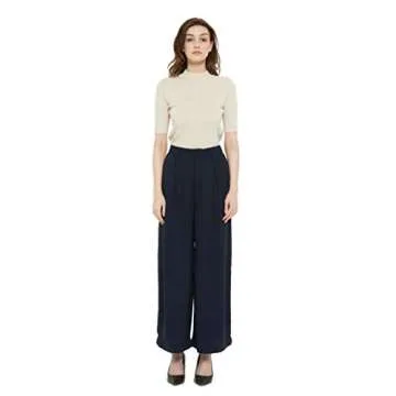 Tronjori Women High Waist Casual Wide Leg Long Palazzo Pants Trousers Regular Size(XS,Navy Short)