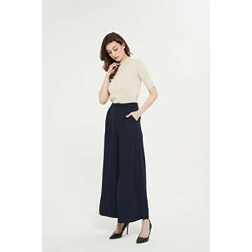 Tronjori Women High Waist Casual Wide Leg Long Palazzo Pants Trousers Regular Size(XS,Navy Short)