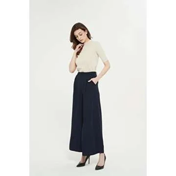 Tronjori Women High Waist Casual Wide Leg Long Palazzo Pants Trousers Regular Size(XS,Navy Short)
