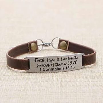 JoycuFF Cross Bracelet Engraved Quote Religious Cuff Bangle Faith, Hope & Love, But Greatest Of These Is Love, 1 Corinthians 13:13 Bible Verse Jewelry Confirmation Baptism Gifts Christian Bracelet