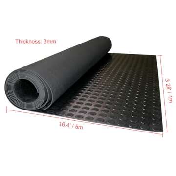MYOYAY 1/8in Thick Rubber Garage Floor Mat 3.28 x 16.4 Ft Garage Flooring Mats Coin Pattern Flooring...