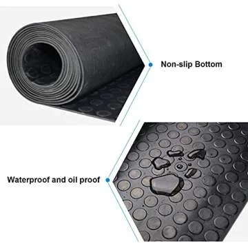 MYOYAY 1/8in Thick Rubber Garage Floor Mat 3.28 x 16.4 Ft Garage Flooring Mats Coin Pattern Flooring Rolls Non-Slip Parking Mats for Under Car Workshop, Black