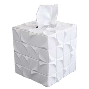 Hymmah Modern Square Tissue Box Cover Holder,Bathroom Accessories Decor Unique Design Tissue Box Cover for Bathroom Vanity Counter Tops Also Great for Bedrooms and Living Rooms