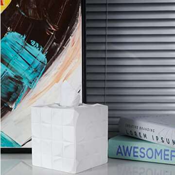 Hymmah Modern Square Tissue Box Cover Holder,Bathroom Accessories Decor Unique Design Tissue Box Cover for Bathroom Vanity Counter Tops Also Great for Bedrooms and Living Rooms