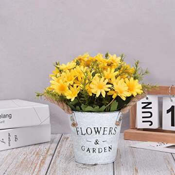 MARTINE MALL Artificial Sunflowers Pot, Silky Artificial Flower Daisy Metal Pot Bonsai, Artificial Flowers in Metal Potted, Artificial Daisy Bouquet for Stage Garden Wedding Windowsill Decor