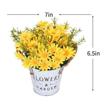 MARTINE MALL Artificial Sunflowers Pot, Silky Artificial Flower Daisy Metal Pot Bonsai, Artificial Flowers in Metal Potted, Artificial Daisy Bouquet for Stage Garden Wedding Windowsill Decor