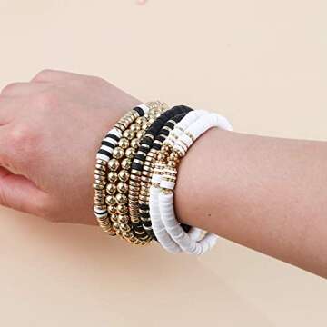 Colorful Surfer Stretch , Letter Vinyl Beads Bracelet Set, Handmade Elastic Rope Heishi, Summer Beach Bracelet for Women