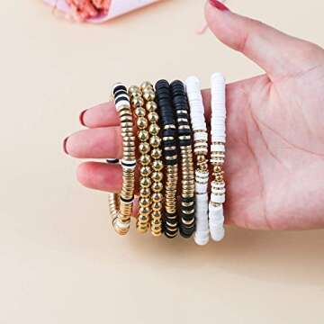 Colorful Surfer Stretch , Letter Vinyl Beads Bracelet Set, Handmade Elastic Rope Heishi, Summer Beach Bracelet for Women