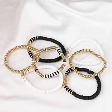 Colorful Surfer Stretch , Letter Vinyl Beads Bracelet Set, Handmade Elastic Rope Heishi, Summer Beach Bracelet for Women