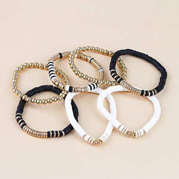 Colorful Surfer Stretch , Letter Vinyl Beads Bracelet Set, Handmade Elastic Rope Heishi, Summer Beach Bracelet for Women