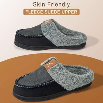 Homitem Men's Memory Foam Slippers,Fuzzy Wool-Like Plush Fleece Lined House Shoes Indoor Outdoor Slippers for men, Anti-Skid Rubber Sole Home Bedroom Slippers