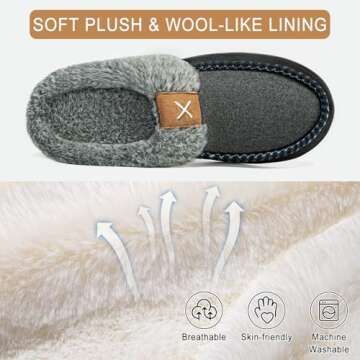 Homitem Men's Memory Foam Slippers,Fuzzy Wool-Like Plush Fleece Lined House Shoes Indoor Outdoor Slippers for men, Anti-Skid Rubber Sole Home Bedroom Slippers