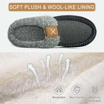 Homitem Men's Memory Foam Slippers,Fuzzy Wool-Like Plush Fleece Lined House Shoes Indoor Outdoor Slippers for men, Anti-Skid Rubber Sole Home Bedroom Slippers