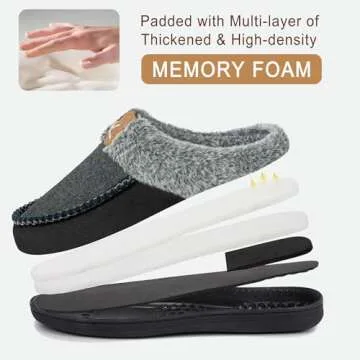 Homitem Men's Memory Foam Slippers,Fuzzy Wool-Like Plush Fleece Lined House Shoes Indoor Outdoor Slippers for men, Anti-Skid Rubber Sole Home Bedroom Slippers