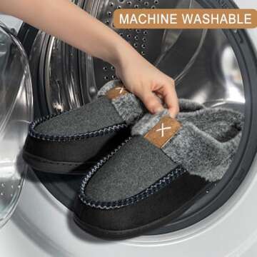 Homitem Men's Memory Foam Slippers,Fuzzy Wool-Like Plush Fleece Lined House Shoes Indoor Outdoor Slippers for men, Anti-Skid Rubber Sole Home Bedroom Slippers