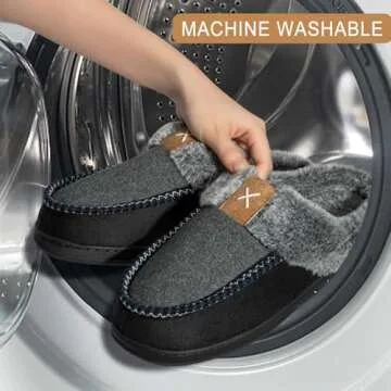 Homitem Men's Memory Foam Slippers,Fuzzy Wool-Like Plush Fleece Lined House Shoes Indoor Outdoor Slippers for men, Anti-Skid Rubber Sole Home Bedroom Slippers