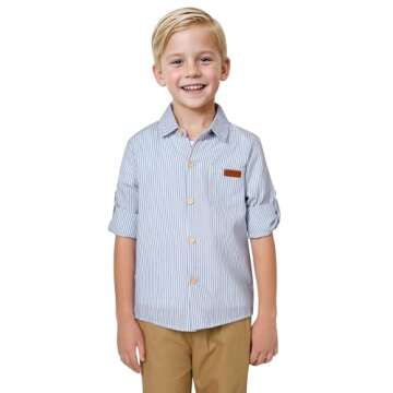 DISAUR Boys Button Down Shirt Long Sleeve Striped Shirt