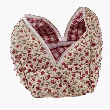 LYSANDE Floral Puffy Quilted Makeup Bag, Toiletry Tote, Cosmetics Pouch, Quilted Tote Floral, Floral Cosmetic Bag (2 x Red Flowers)