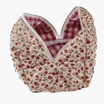 LYSANDE Floral Puffy Quilted Makeup Bag, Toiletry Tote, Cosmetics Pouch, Quilted Tote Floral, Floral Cosmetic Bag (2 x Red Flowers)