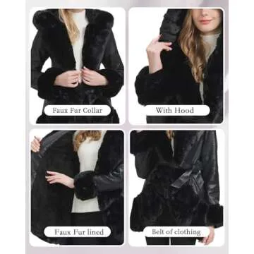 Stylish Faux Leather Coat with Faux Fur Collar for Women