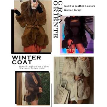 Stylish Faux Leather Coat with Faux Fur Collar for Women